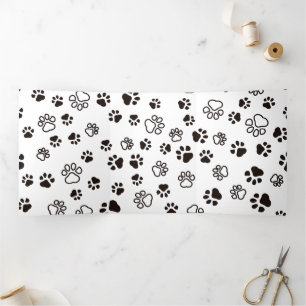 Cartão Com Dobra Tripla Padrão repetido de patas de Cat