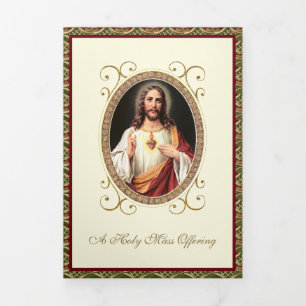 Cartão Com Dobra Tripla Padre Católico Oferta da Missa Sagrado Coração Mar