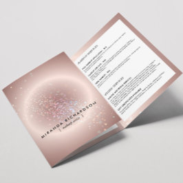 Cartão Com Dobra Tripla Panfleto de Beleza Rosa Brilho Confete Celestial