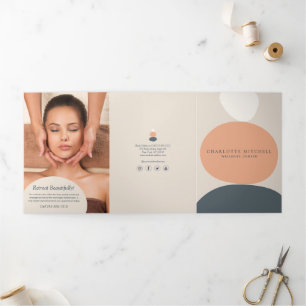 Cartão Com Dobra Tripla Pêssego de Pedra Abstrato moderna/Folheto Azul