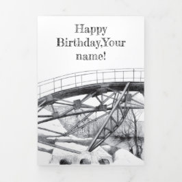 Cartão Com Dobra Tripla Pinto-ponte antigo monocromo