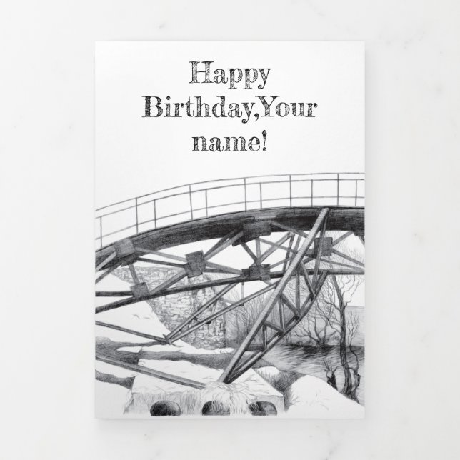 Cartão Com Dobra Tripla Pinto-ponte antigo monocromo (Cobrir)