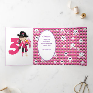 Cartão Com Dobra Tripla Pirata Rosa