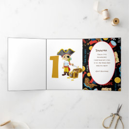 Cartão Com Dobra Tripla Placa tripla de primeiro aniversario de Pirata Sun