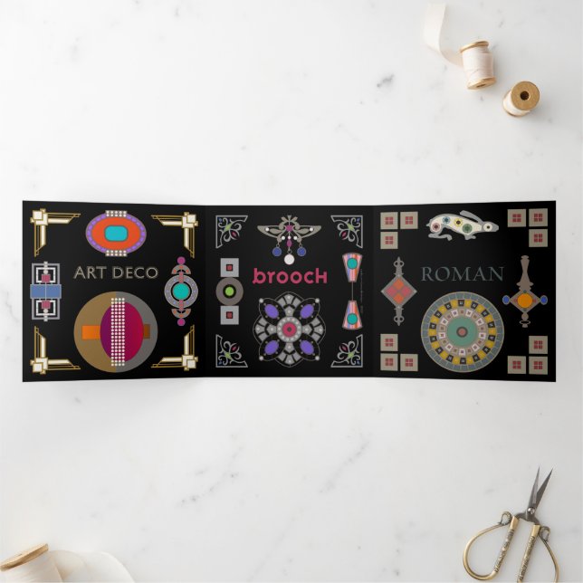 Cartão Com Dobra Tripla Placa tripla preta Brooch (Dentro)