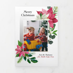 Cartão Com Dobra Tripla Poinsettia Moderna, Holly & Pine Foto