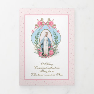 Cartão Com Dobra Tripla Religiosa Virgem Maria Oração Católica Floral