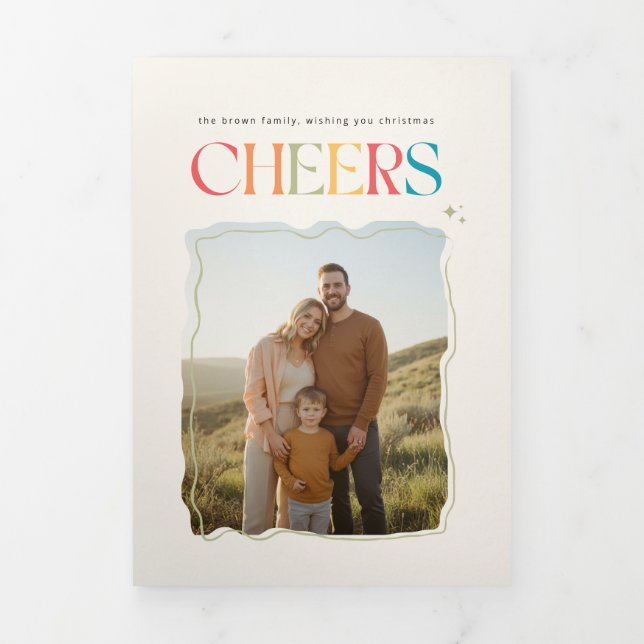 Cartão Com Dobra Tripla Retro Family Portrait Christmas Holiday Photo (Cobrir)