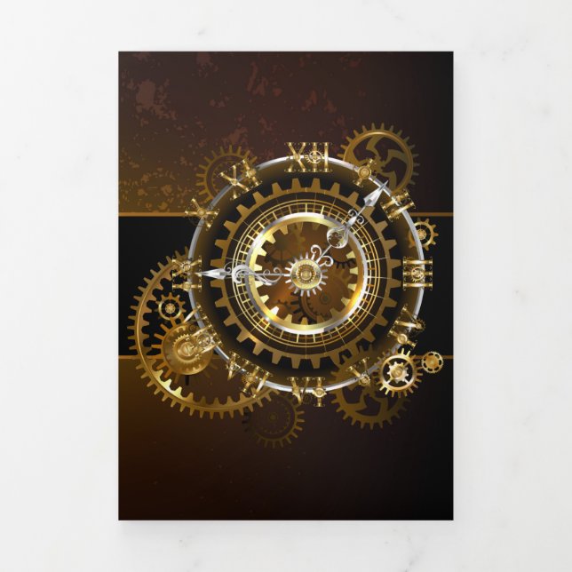 Cartão Com Dobra Tripla Steampunk clock with antique gears (Cobrir)