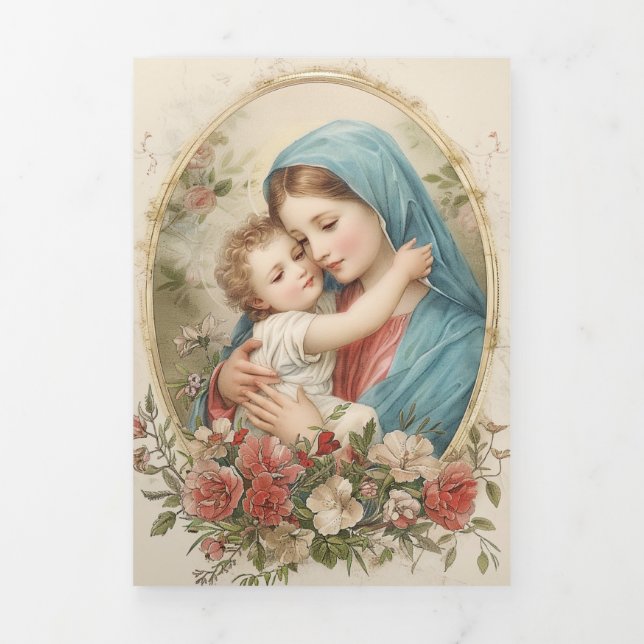 Cartão Com Dobra Tripla Tri-fold Mother Mary Jesus Catholic Funeral  (Cobrir)