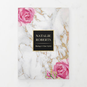 Cartão Com Dobra Tripla Vintage Floral Trendy Dourado Marble Brochure