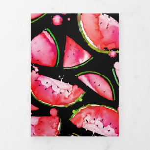 Cartão Com Dobra Tripla Watercolor Melancia 2