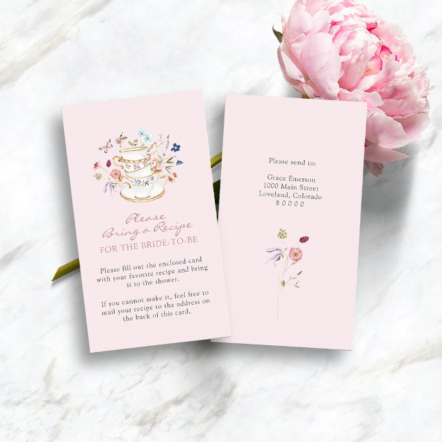 Cartão com Flor Silvestre Rosa (Pink Wildflower Tea Party Bridal Shower Enclosure Card by Painted Paperie
)