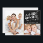 Cartão com fotos 2 de Férias Mais Maravilhoso Mode<br><div class="desc">É realmente a "época mais maravilhosa do ano" com esta design divertida e moderna que apresenta duas imagens da sua família na frente com uma mistura casual e contemporânea de tipografia escrita à mão. No verso, um plano de fundo de padrão de canal de coordenação tem mais espaço para personalizar...</div>