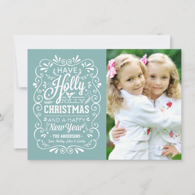 Cartão com fotos alegre do azul do inverno do (Frente)