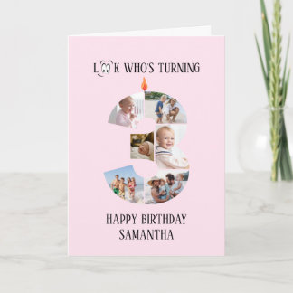 Cartão com fotos aniversário de 3 anos