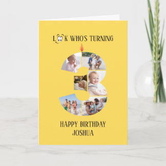 Cartão com fotos aniversário de 3 anos