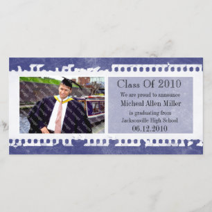 Cartão com fotos azul escuro da graduação do