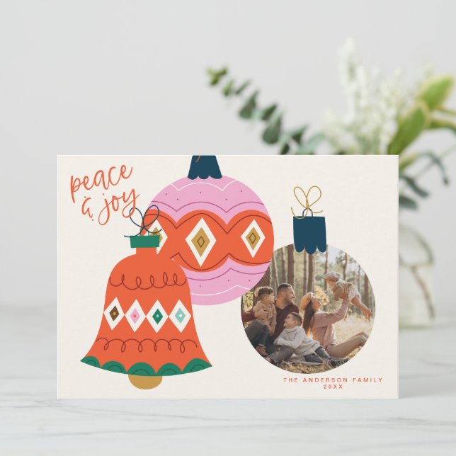 Cartão com fotos Baubles de Natal (Em pé/Frente)