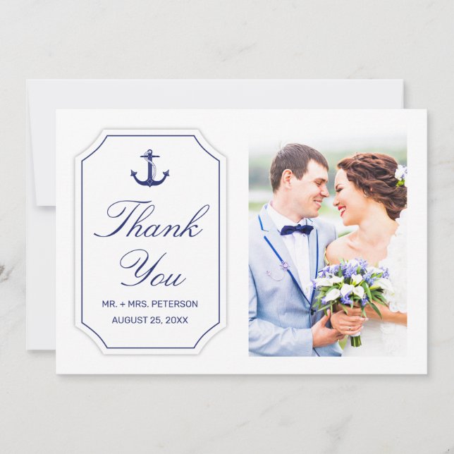 Cartão com fotos Branco Da Âncora Náutica Obrigado (Frente)