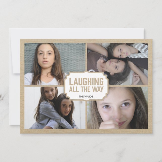 Cartão com fotos branco rústico do feriado do (Frente)