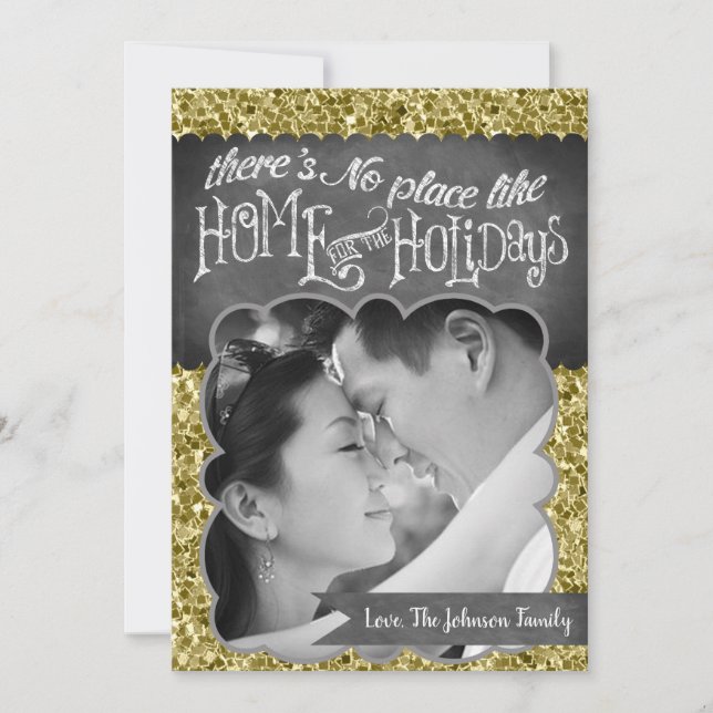 cartão com fotos brilhante de floco de neve Dourad (Frente)