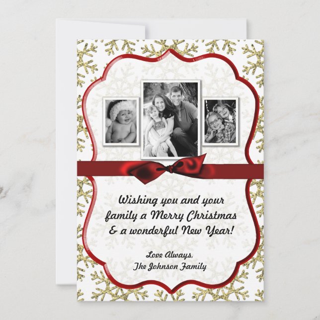 cartão com fotos brilhante de floco de neve Dourad (Frente)