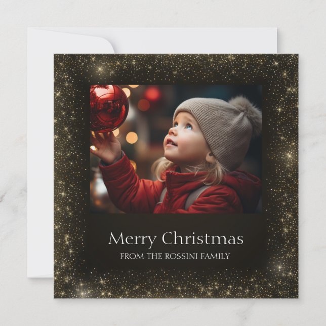 Cartão com fotos brilhante preto-e-Dourado (Frente)