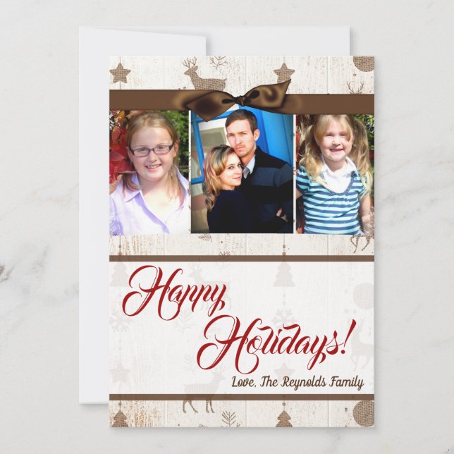 cartão com fotos Burlap de Natal 5 x 7 (Frente)