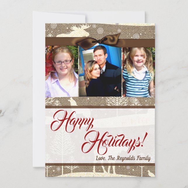 cartão com fotos Burlap de Natal 5 x 7 (Frente)