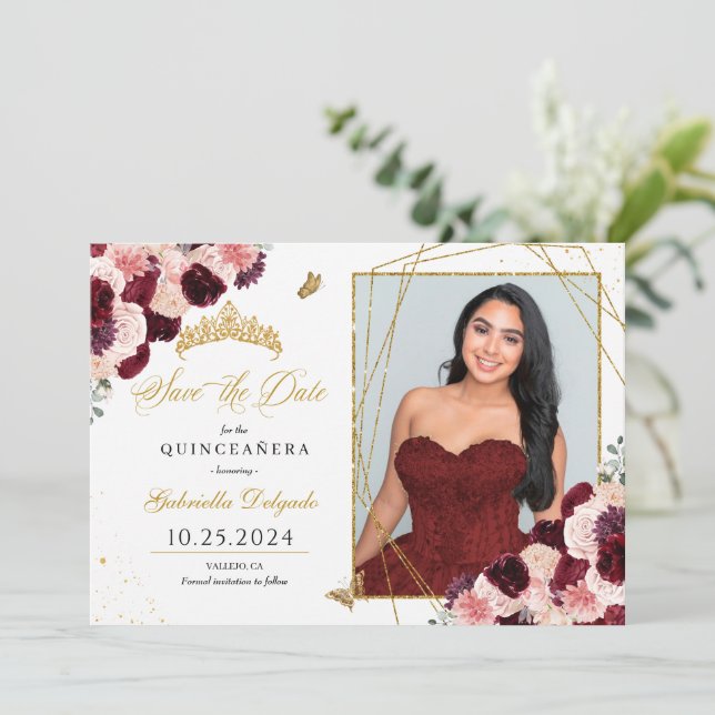 Cartão com fotos Cinza Rosa Quinceañera Salve A Da (Em pé/Frente)