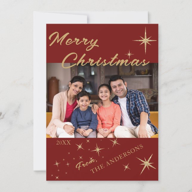 Cartão com fotos Clássico da Família Feliz Natal (Frente)