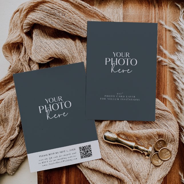 Cartão com fotos com código QR para Convites de ca (Photo Card with QR Code for Vellum Wedding Invites)