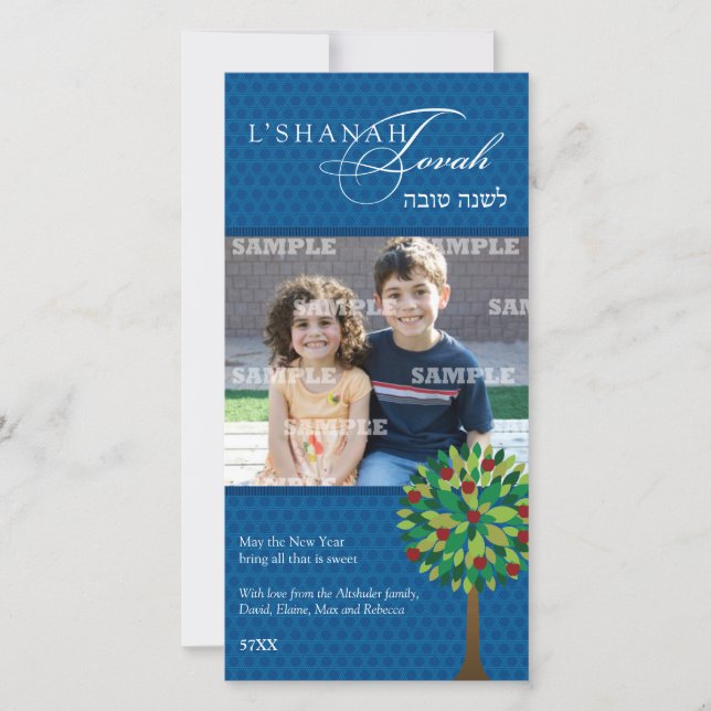 Cartão com fotos da Apple Tree Rosh Hashanah (Frente)