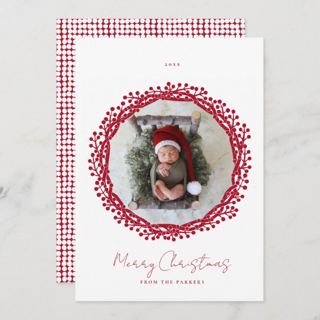 Cartão com fotos da coroa de fruta de Natal (Frente/Verso)