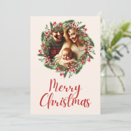 Cartão com fotos da família Wreath de Natal Festiv