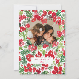 Cartão com fotos da flor de aquarelas de Natal