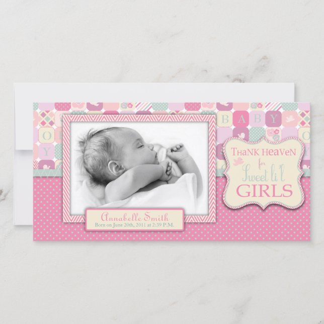 Cartão com fotos da menina do céu do obrigado (Frente)