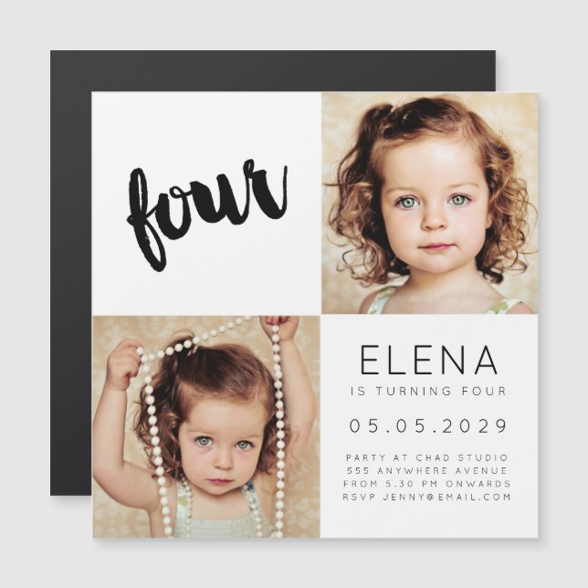 Cartão com fotos de 4 de aniversário do MAGNET Bab (Frente/Verso)