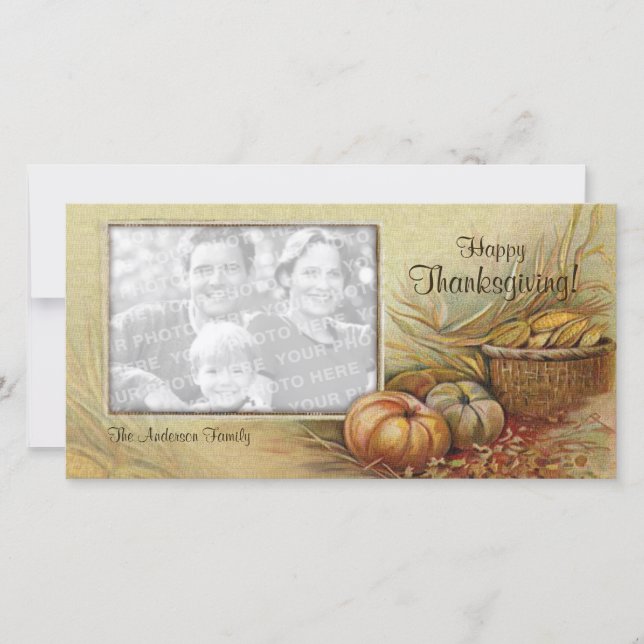 Cartão com fotos de Ação de Graças Vintage (Frente)