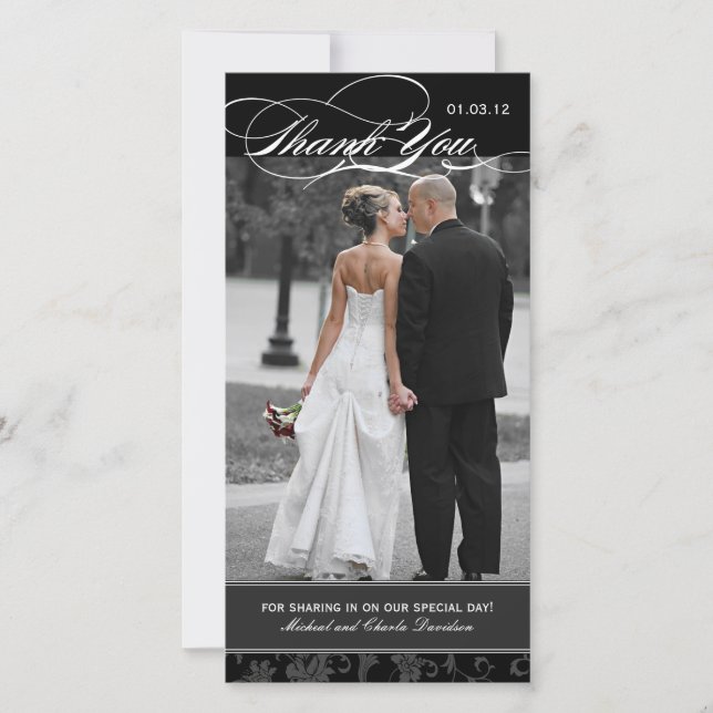 Cartão com fotos de agradecimento preto e branco ( (Frente)