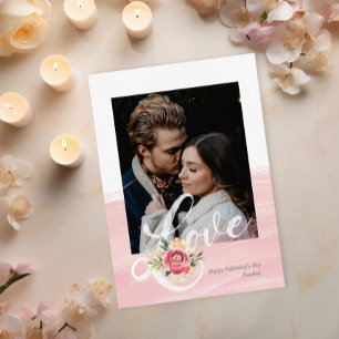 Cartão com fotos De Amor Com Aquarela Rosa Artísti