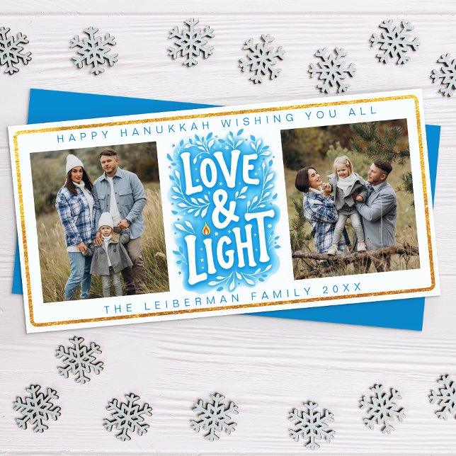 Cartão com fotos de Amor e Chanucá Leve (Hanukkah Love and Light Card)
