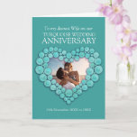 Cartão com fotos de aniversário de casamento da Tu<br><div class="desc">Você é casado há 11 anos? Se é um aniversário de casamento de turquesa, então faça-o especial com um cartão de turquesa. Personalize este décimo primeiro cartão de aniversário de casamento com a sua relação, a sua própria fotografia juntos, e os anos de casamento, e a sua própria mensagem de...</div>