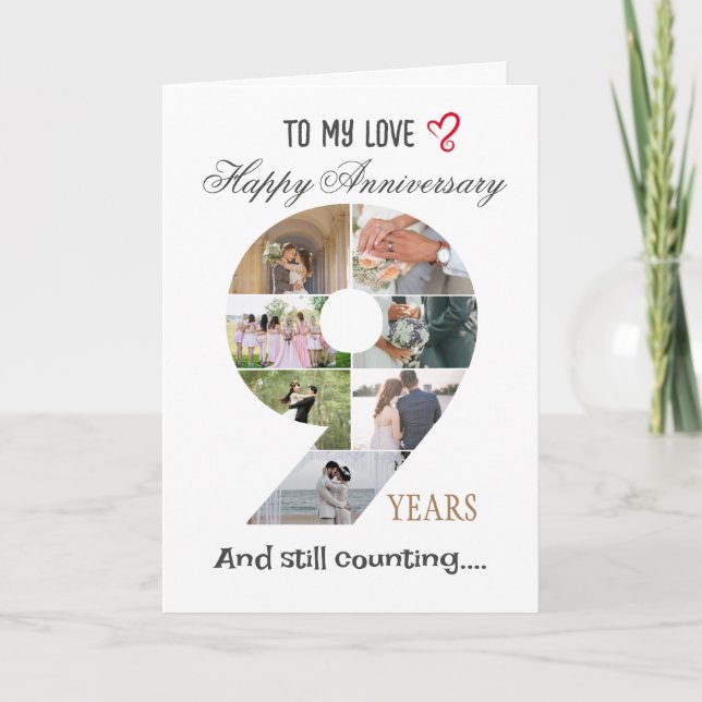 cartão com fotos de aniversário de casamento de 9  (Frente)