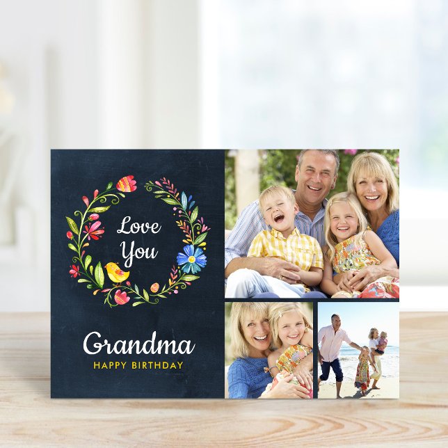 Cartão com fotos de aniversário de Wreath do Jardi (Criador carregado)