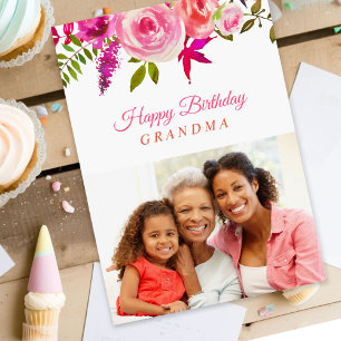 Cartão com fotos de aniversário floral rosa para a