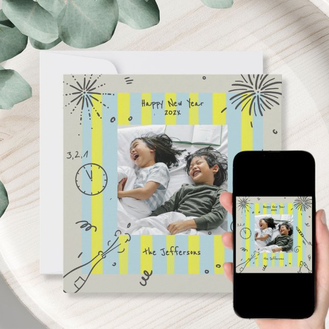 Cartão com fotos de ano novo com rabisco (Criador carregado)
