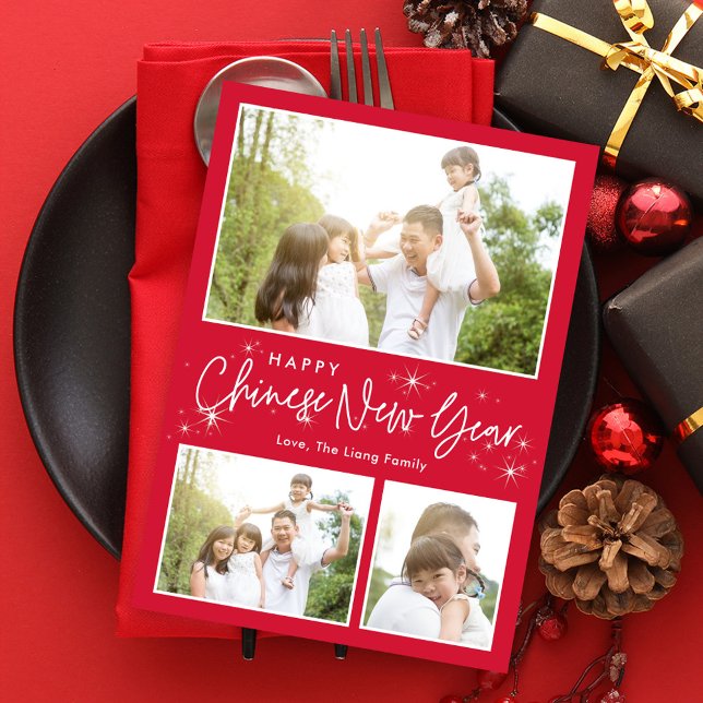 Cartão com fotos de Ano Novo do Ghear Sky Lunar (Criador carregado)