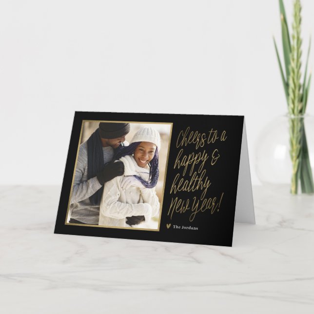 Cartão com fotos de Ano Novo Feliz e Saudável (Frente)